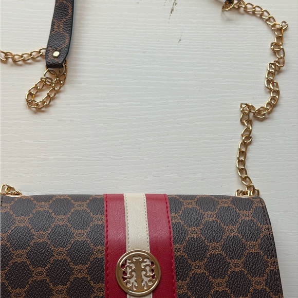 Tory Burch Brown Patterned Crossbody Bag with Red Accent - Picture 3 of 6